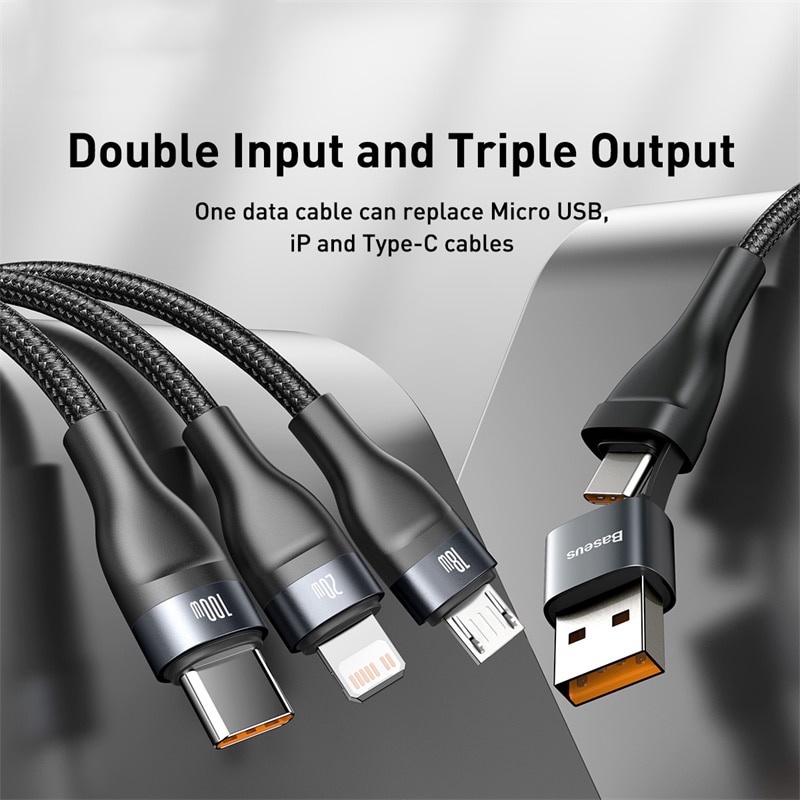 XIAOMI HUAWEI Dây Cáp Sạc USB Loại C Baseus 100W 3 Trong 1 Cho iPhone 13 Pro 12 XR 100W