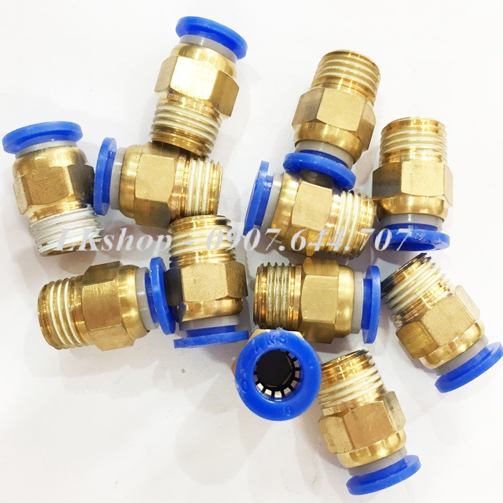 Cút nối nhanh đồng thau / Đầu nối thẳng ren ngoài 13, 17, 21 ra dây 6, dây 8, dây 10
