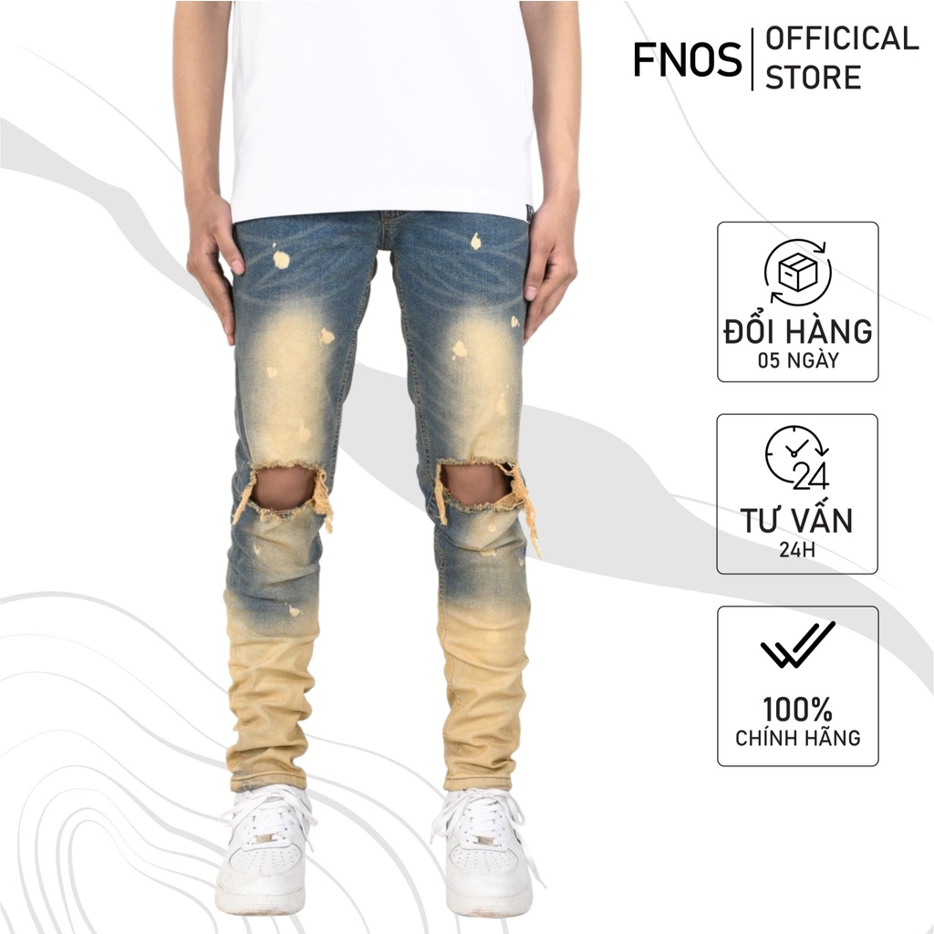 Quần Skinny Jeans Nam FNOS Streetwear Màu Xanh Wash Vàng NZ40 - Local Brand Chính Hãng