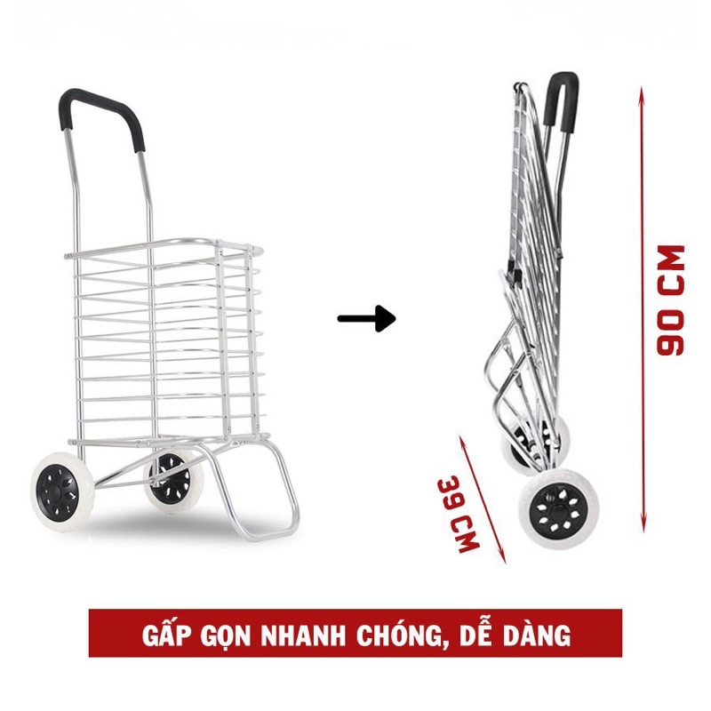 Xe Kéo Đi Siêu Thị, Xe Đi Chợ Gấp Gọn Có Giỏ Hàng Siêu Đẹp - DC12-WH