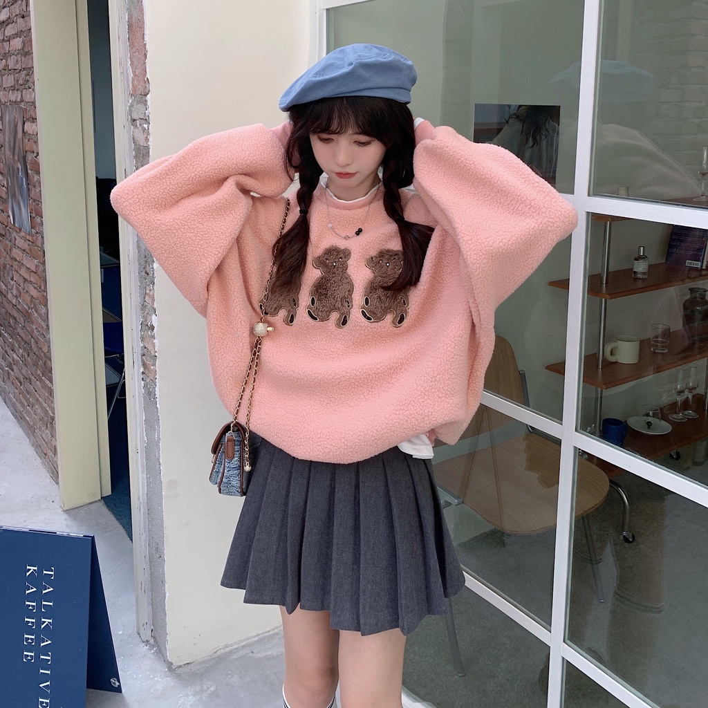 Áo sweater tay dài dáng rộng phong cách thời trang hàn quốc