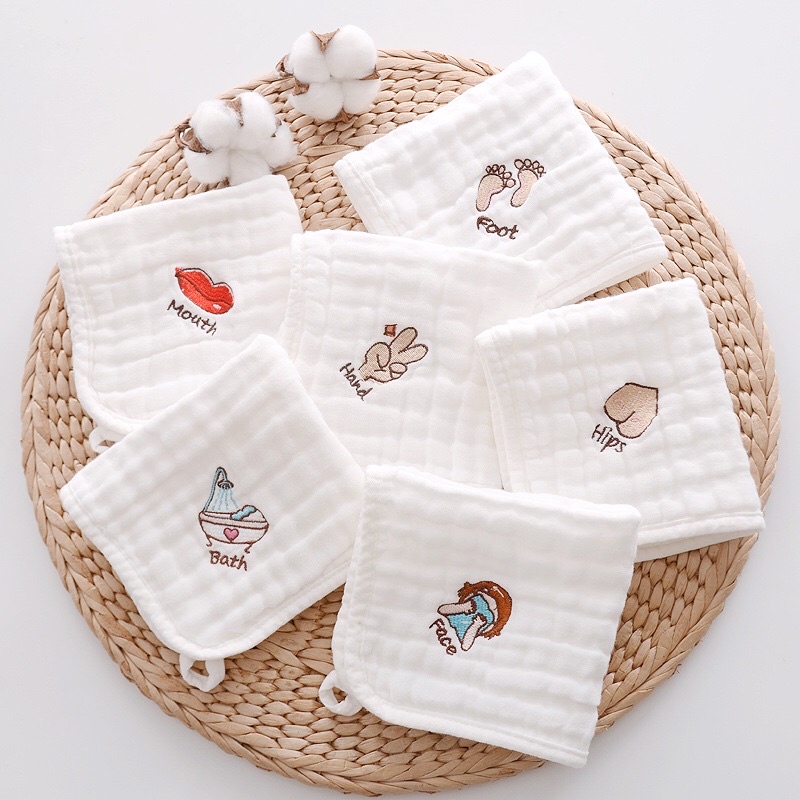 Set 5 Khăn mặt xô 6 lớp sợi tre TRẮNG (túi zip) cho bé hàng cao cấp mềm mại, khăn mặt cho bé, khăn sữa [30*30cm]