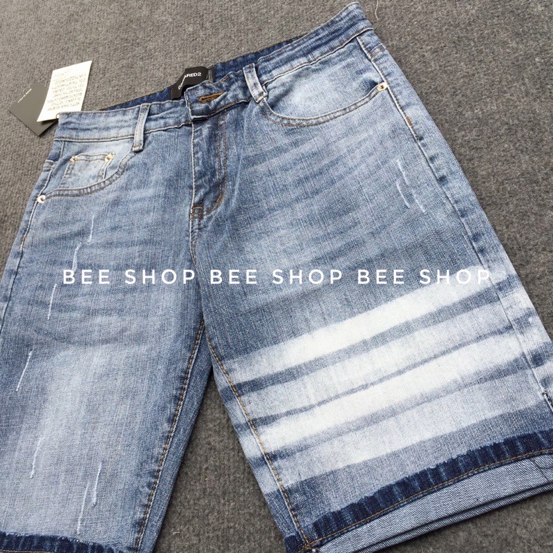 Quần bò ngố Dsq sọc ngang, quần jean đùi nam, quần short bò - Bee Shop