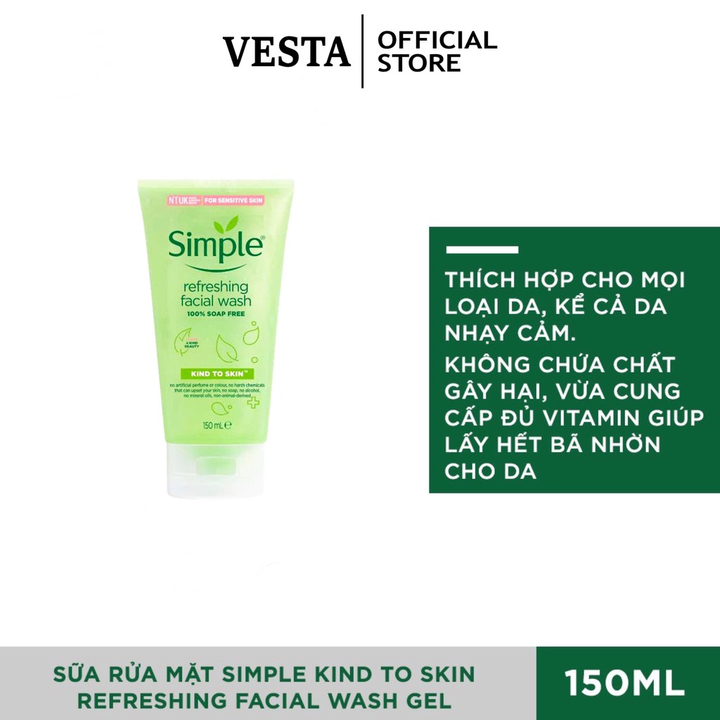 Sữa rửa mặt Simple dưỡng cấp ẩm gel dưỡng da refreshing facial wash 150ml | BigBuy360 - bigbuy360.vn
