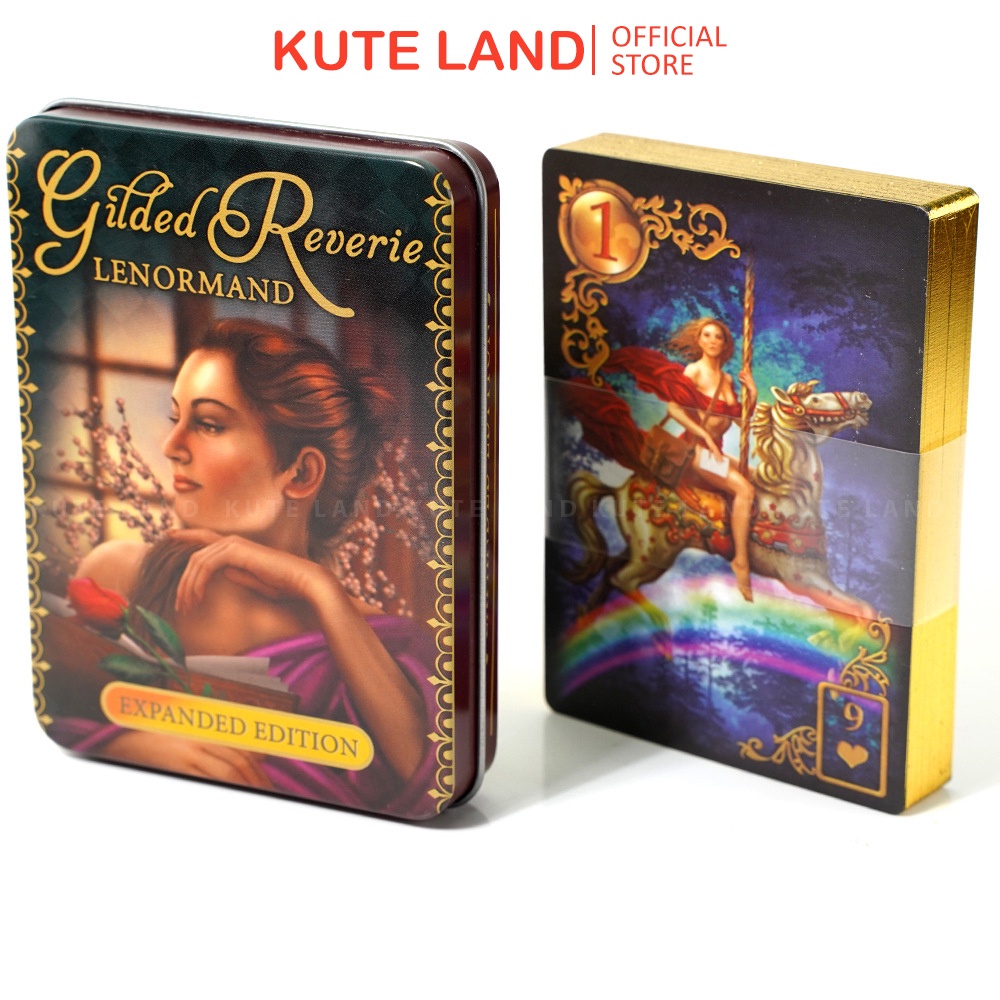 [Mạ Cạnh] Bộ Bài Gilded Reverie Lenormand Hộp Thiếc Mạ Cạnh Vàng 47 Lá Tặng Đá Thanh Tẩy TH198