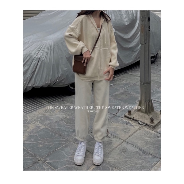Áo khoác len hoodie kéo khoá dày dặn có mũ The Sweater Weather ( Ảnh thật )