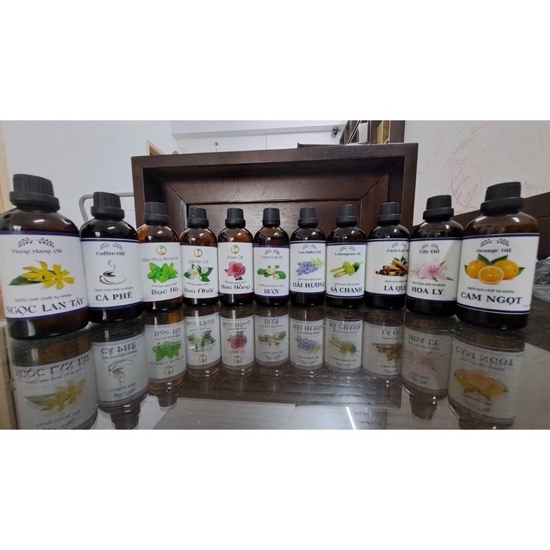 100ml tinh dầu xông đèn sả chanh, cam ngọt, bạc hà, quế, nhài….loại đậm đặc nguyên chất 100%