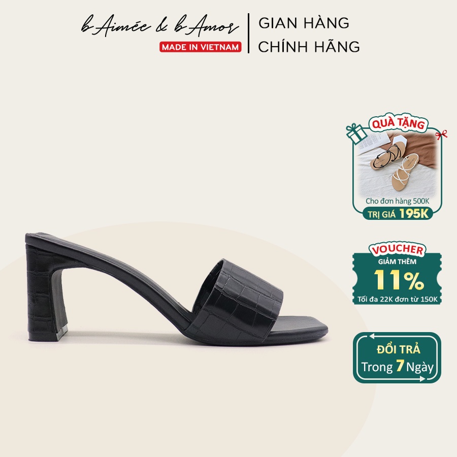 Giày cao gót nữ thời trang dáng guốc sandal đế vuông cao 7p mũi vuông quai ngang cao cấp bAimée & bAmor - MS1663