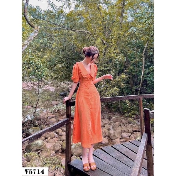 Váy maxi dài màu cam
