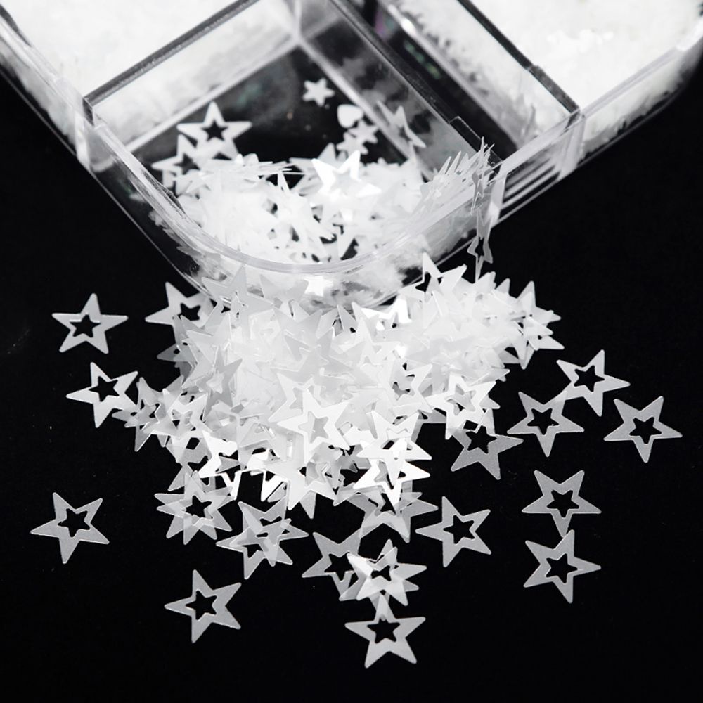 [Hàng mới về] Sequin trang trí móng màu trắng tin khiết hình trái tim/bướm/bất đối xứng