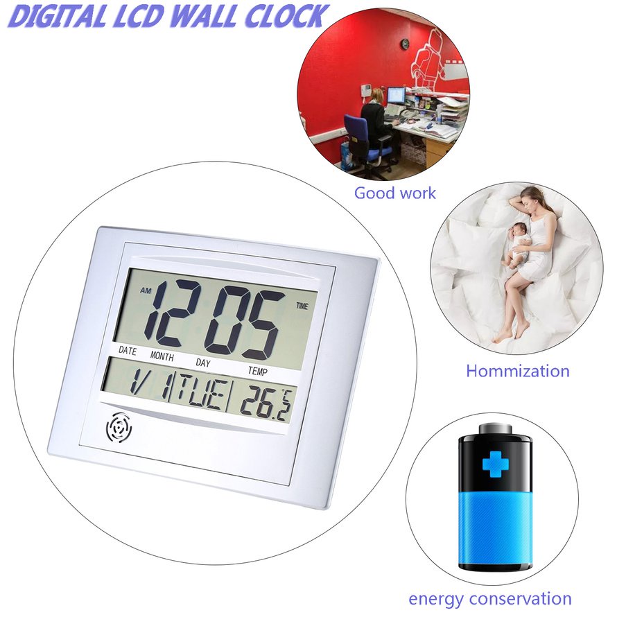 TS-H129Y Màn hình LCD kỹ thuật số Trang trí nội thất Đồng hồ treo tường Nhiệt độ trong nhà