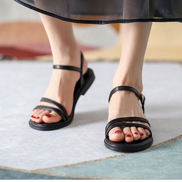Giày nữ đế bằng kiểu xăng đan đơn giản ôm chân c6 (kèm hình thật)