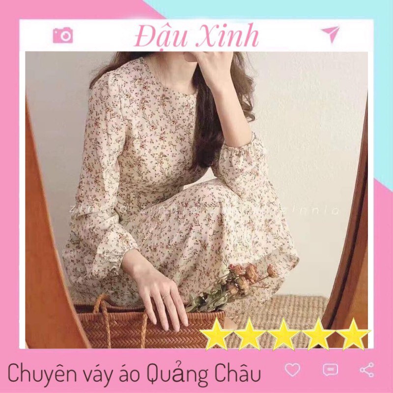 [Mã 44FASHIONSALE628 giảm 10K đơn 50K] Váy nữ đầm hoa nhí xinh đẹp dáng dài suông xòe nhẹ vintage bánh bèo 2 lớp - 501