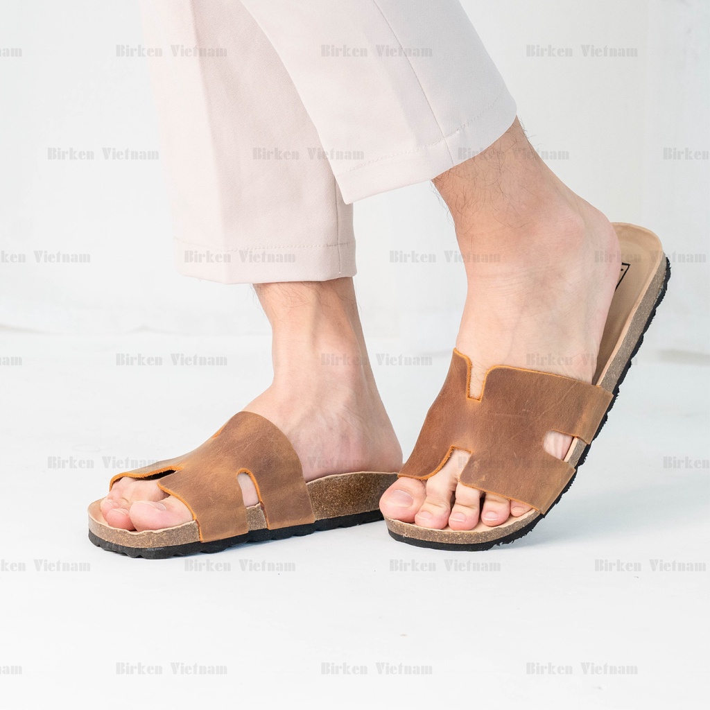 [ Lót Chống Nước ] MÃ DK04 - Dép Birken Đế Trấu,  Thiết Kế Unisex Nam và Nữ Quai Dép Da Bò Chữ H Bioline VietNam