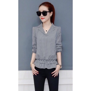Áo caro cổ v bâu vest