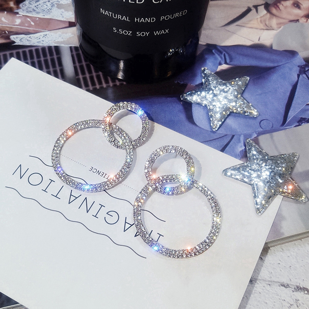 Bông tai hình tròn đính đá phong cách Hàn Quốc thời trang cho nữ