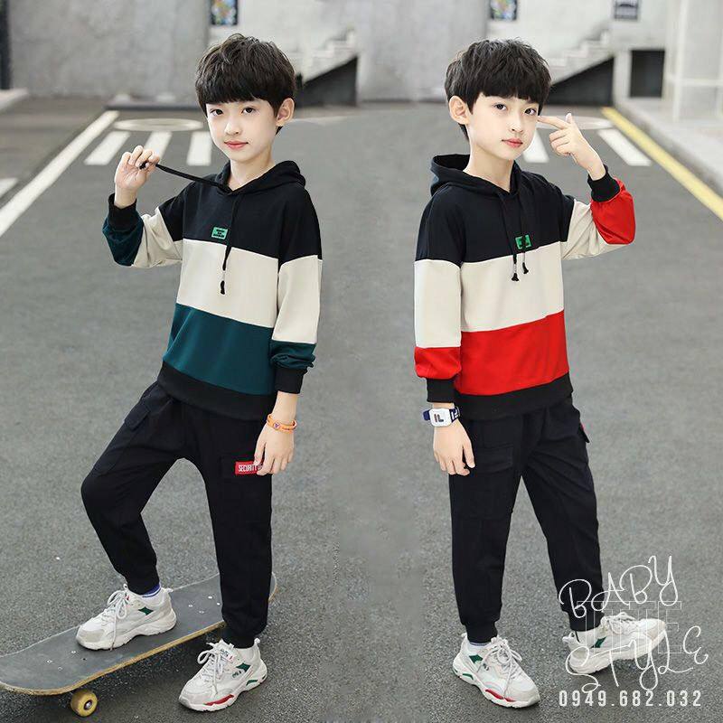 Bộ quần áo thu đông dài tay 14-45kg cho bé trai từ 4-14 tuổi. Thiết kế đẹp, năng động. Hàng may kỹ. B30