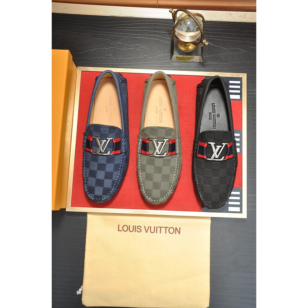 Giày lười nam da thật Louis Vuitton LV thiết kế cổ điển, sang trọng, mặt da in nổi độc đáo