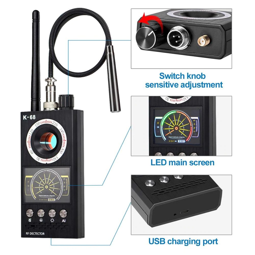 THIẾT BỊ DÒ TÌM PHÁT HIỆN CAMERA QUAY TRỘM, ĐỊNH VỊ GPS, MÁY GHI ÂM NGHE TRỘM, NGHE LÉN K68