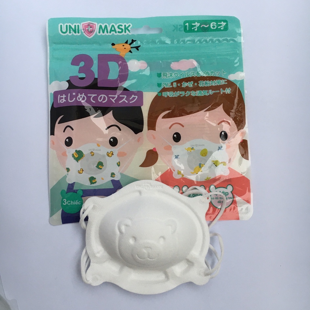 [Sét 3 cái] Khẩu Trang Gấu Sơ Sinh Uni Mask Cho Bé Nhỏ, có dây điều chỉnh độ dài cho bé từ 1-3 tuổi