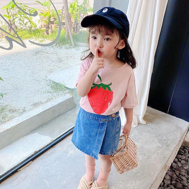 Korean Kids Girls Cartoon Fruit Print Short Sleeve T-shirt