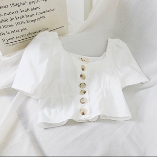 Áo thô sơ mi cúc giữa Croptop vải thô mềm đẹp không nhăn