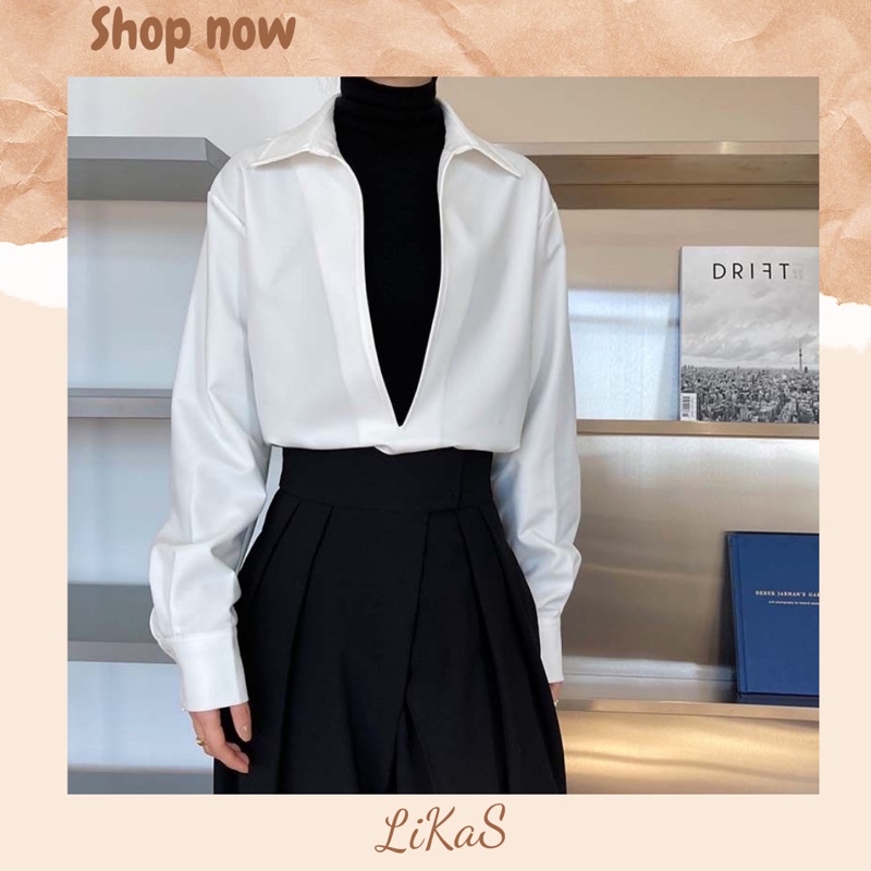 Áo sơ mi xẻ cổ chữ V cao cấp ( sẵn size S M )