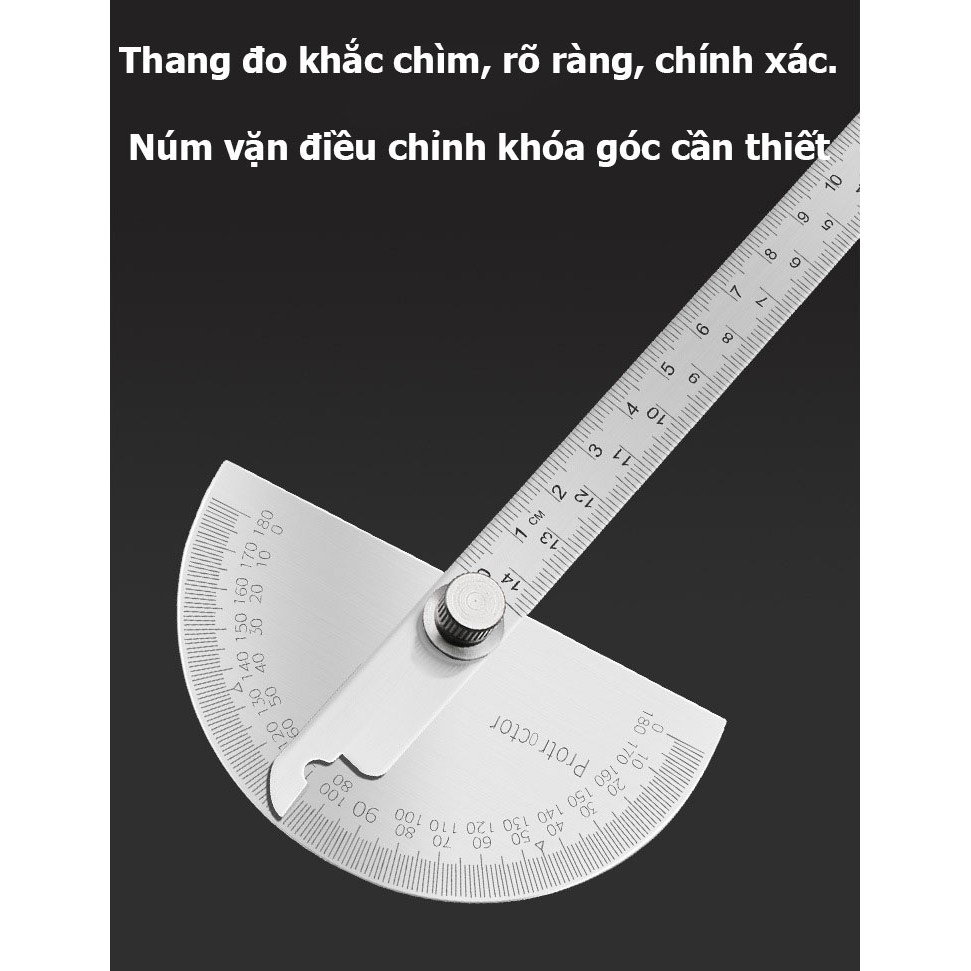 [Mã LIFEXANH03 giảm 10% đơn 500K] Thước đo góc cơ bằng thép không gỉ, thước đo độ dài 14cm