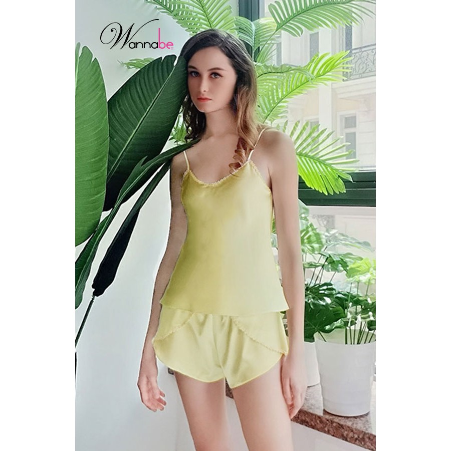 [Mã FASHIONMALLT4 giảm 15% đơn 150k] Đồ bộ mặc nhà phi lụa Wannabe, bộ short BSS02