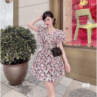Đầm hoa xinh phối bèo vai hàng đẹp lót quần🌸 Ảnh thật