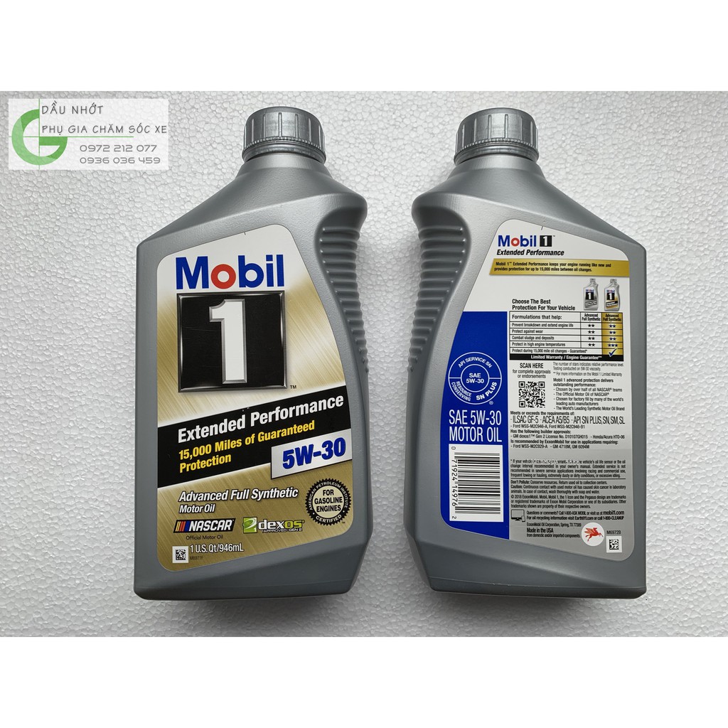 Dầu nhớt Mobil1 5W-30 Extended Performance hàng nhập khẩu Mỹ 946ml cho xe tay ga & ô tô