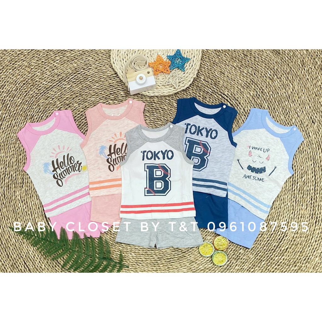 [CHÍNH HÃNG] Bộ quần áo ba lỗ cotton hoạ tiết trẻ em Momma baby