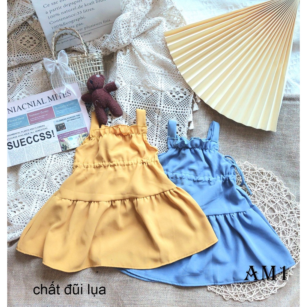 Váy bé gái 8 đến 20 kg hai dây buộc vai AM917 - đầm bé gái vải thô siêu mát AM958