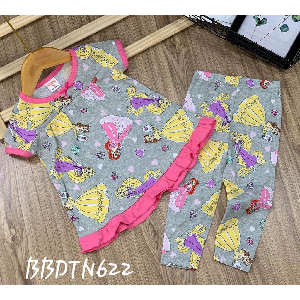 PhongphucKids Bộ babydoll borip tay ngắn quần dài nhún bèo vạt áo siêu xinh cho bé gái