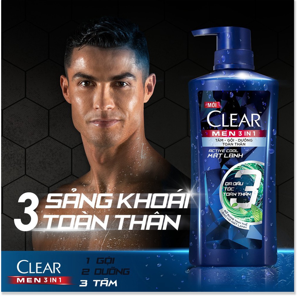 [Mã chiết khấu giảm giá sỉ mỹ phẩm chính hãng] Dầu Tắm Gội CLEAR Men 3 Trong 1 Active 630g