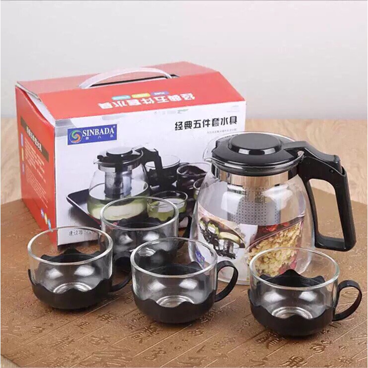 Bộ Bình Lọc Trà Kèm 4 Ly Thủy Tinh 700ml