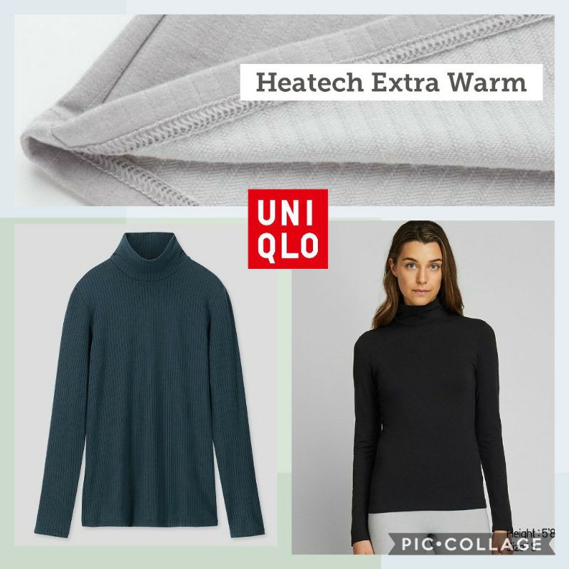 (UNIQLO chính hãng Nhật) Áo giữ nhiệt nữ kẻ tăm cao cổ - Heatech Extra Warm