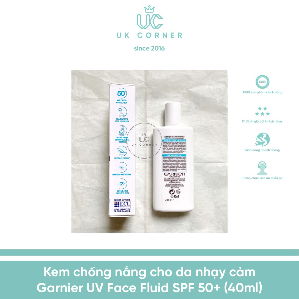 Sữa chống nắng cho da nhạy cảm Garnier Ambre Solaire Ultra-Light Sensitive Sun Protection Fluid SPF50+ 40ml