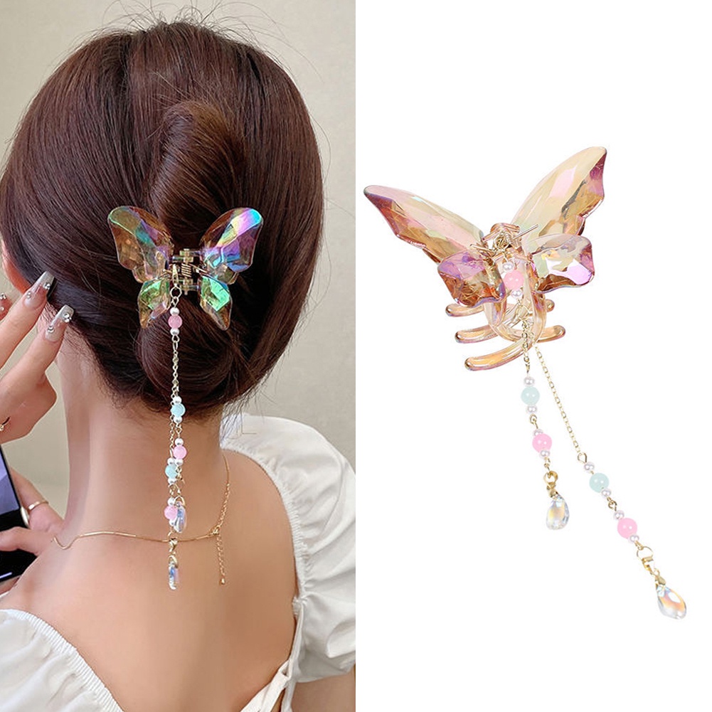 Kẹp Tóc Bướm Acrylic Màu Trong Suốt Màu Gradient Mới