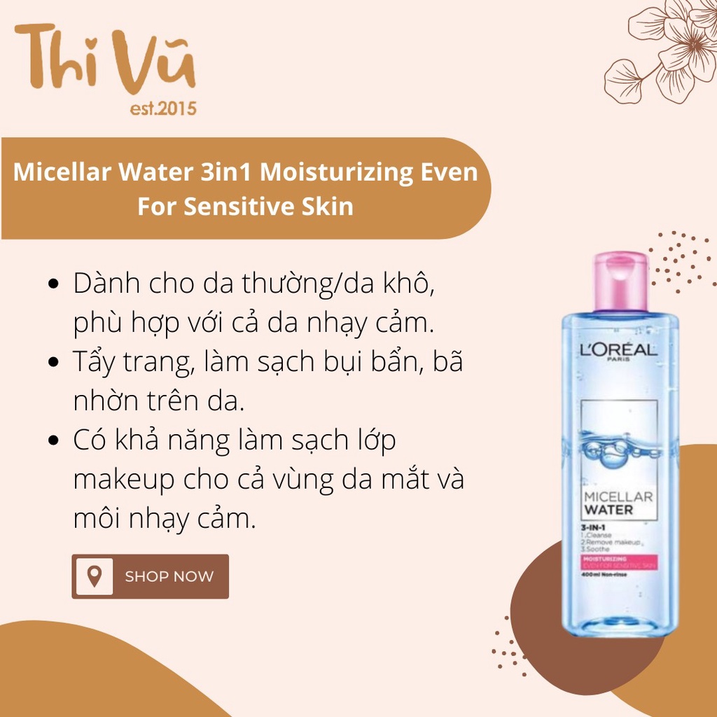Tẩy trang cho mọi loại da Loreal 150ml - L'Oreal 3in1 Thi Vũ