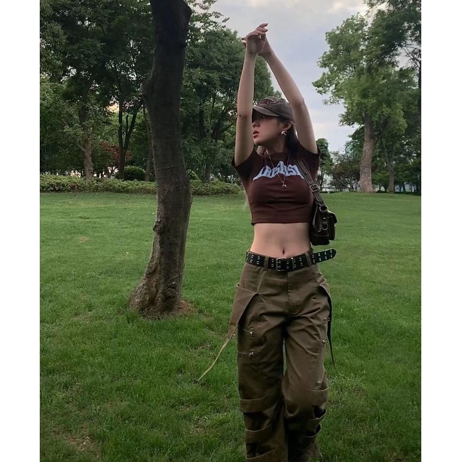 Ethelgirl Áo Thun Crop Top Tay Ngắn Cổ Lọ Dáng Ôm In Họa Tiết Thời Trang Cho Nữ