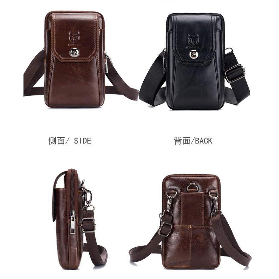 Túi đeo hông, túi đeo thắt lưng  đựng điện thoại DA BÒ THẬT Màu Nâu có dây để đeo chéo - Bullcaptain T15 | BigBuy360 - bigbuy360.vn