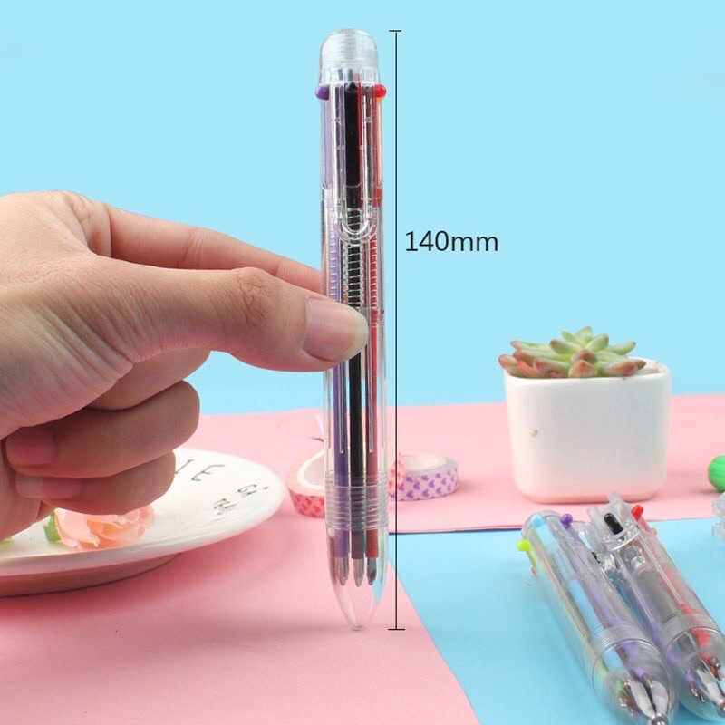 Bút Bi 6 Màu Thiết Kế Vỏ Trong Suốt