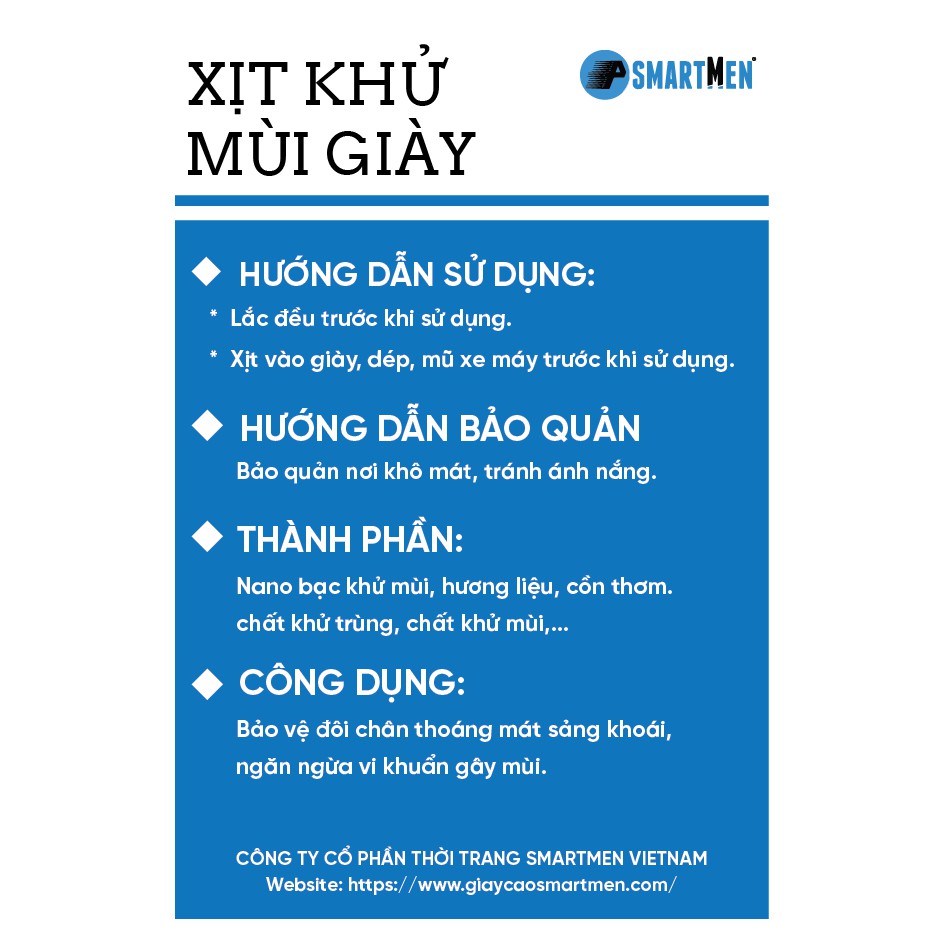 Xịt Khử Mùi Phân tử Bạc SMARTMEN