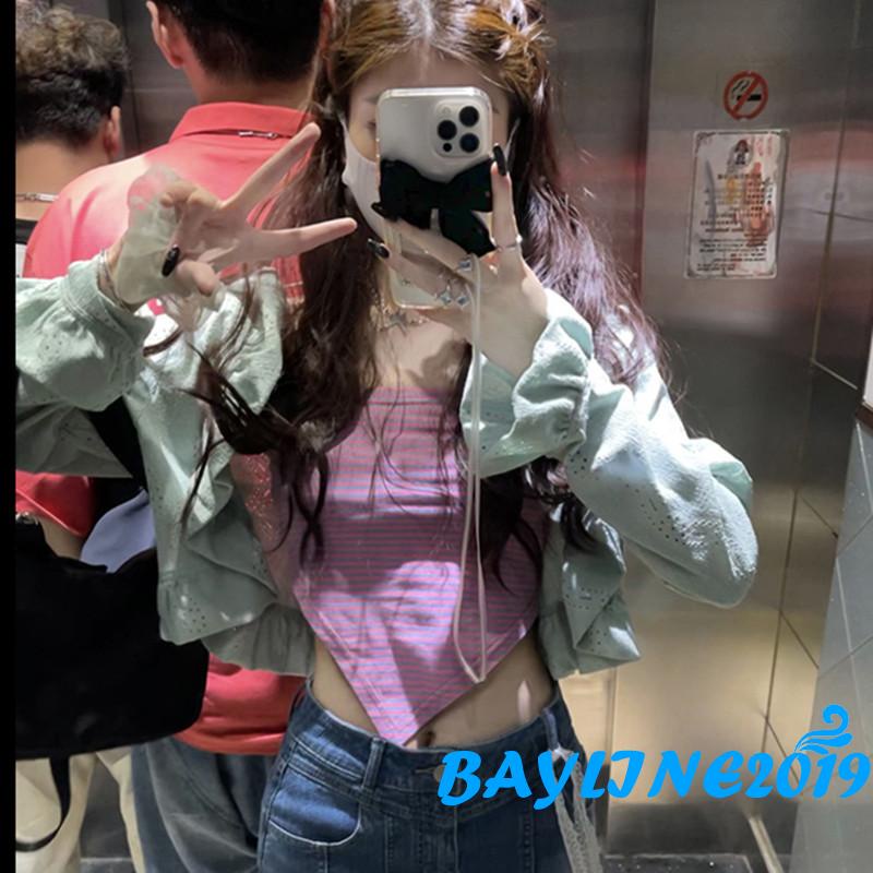 Áo Lửng Hai Dây Họa Tiết Sọc Ngang Thời Trang Cho Nữ