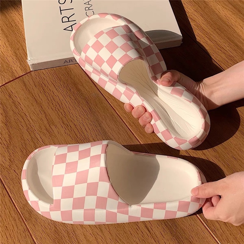 Dép bánh mì,dép quai ngang nam nữ kẻ caro màu hồng dễ thương loại 1 phong cách Ulzzang Mã 71