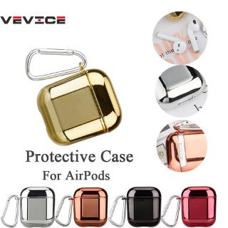 Vỏ bằng nhựa PC cứng tráng gương kèm móc bảo vệ cho hộp sạc tai nghe không dây Apple Airpods/Airpods 2