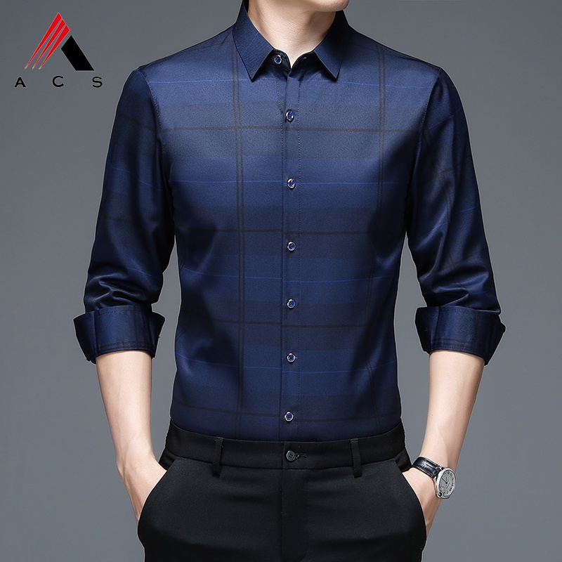 Áo sơ mi tay dài sọc ca rô thời trang công sở cho nam với 5 màu lựa chọn