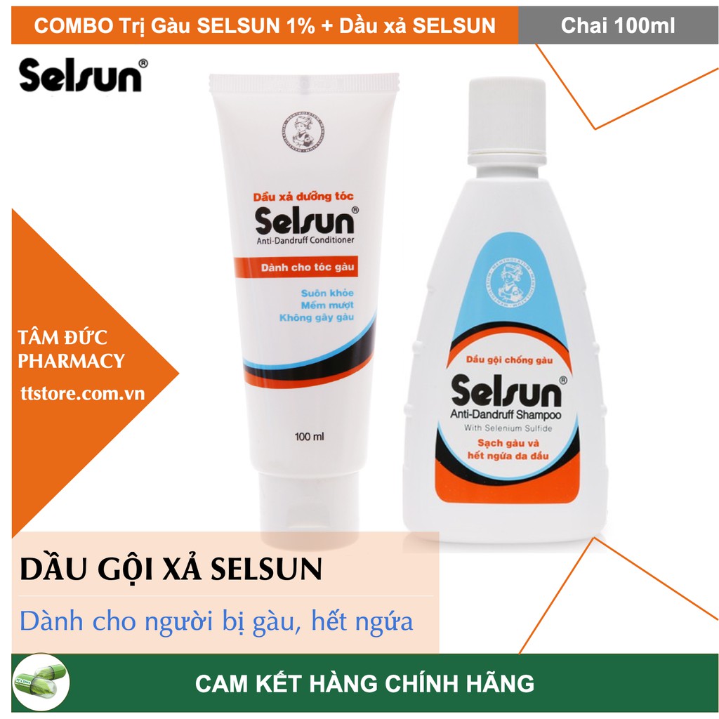 Combo Dầu Gội Trị Gàu SELSUN 1% + Dầu Xả SELSUN [Chai 100ml]