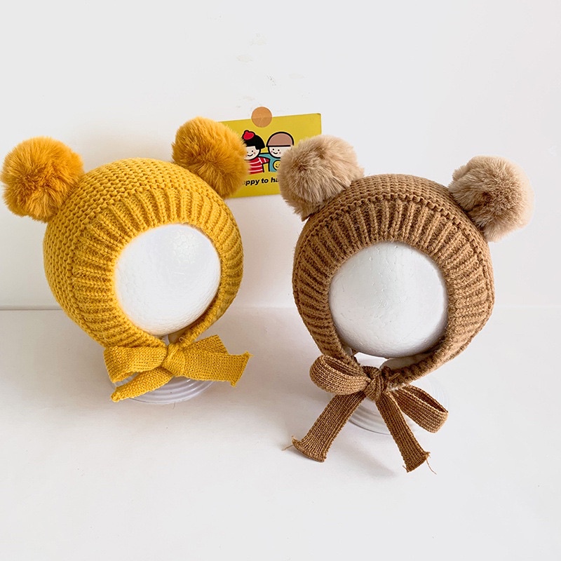 Mũ len tuần lộc, cục bông mùa đông xinh xắn cho bé trai bé gái 6-24 tháng